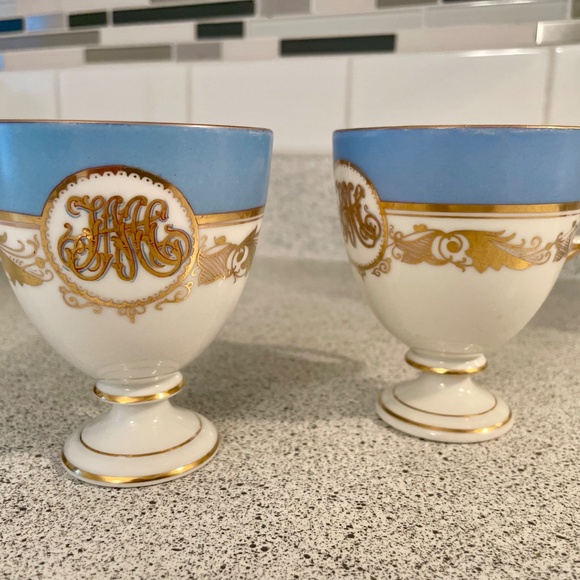 Antique Monogram Gold Leaf Tea Cups, Set of two - Picture 2 of 3